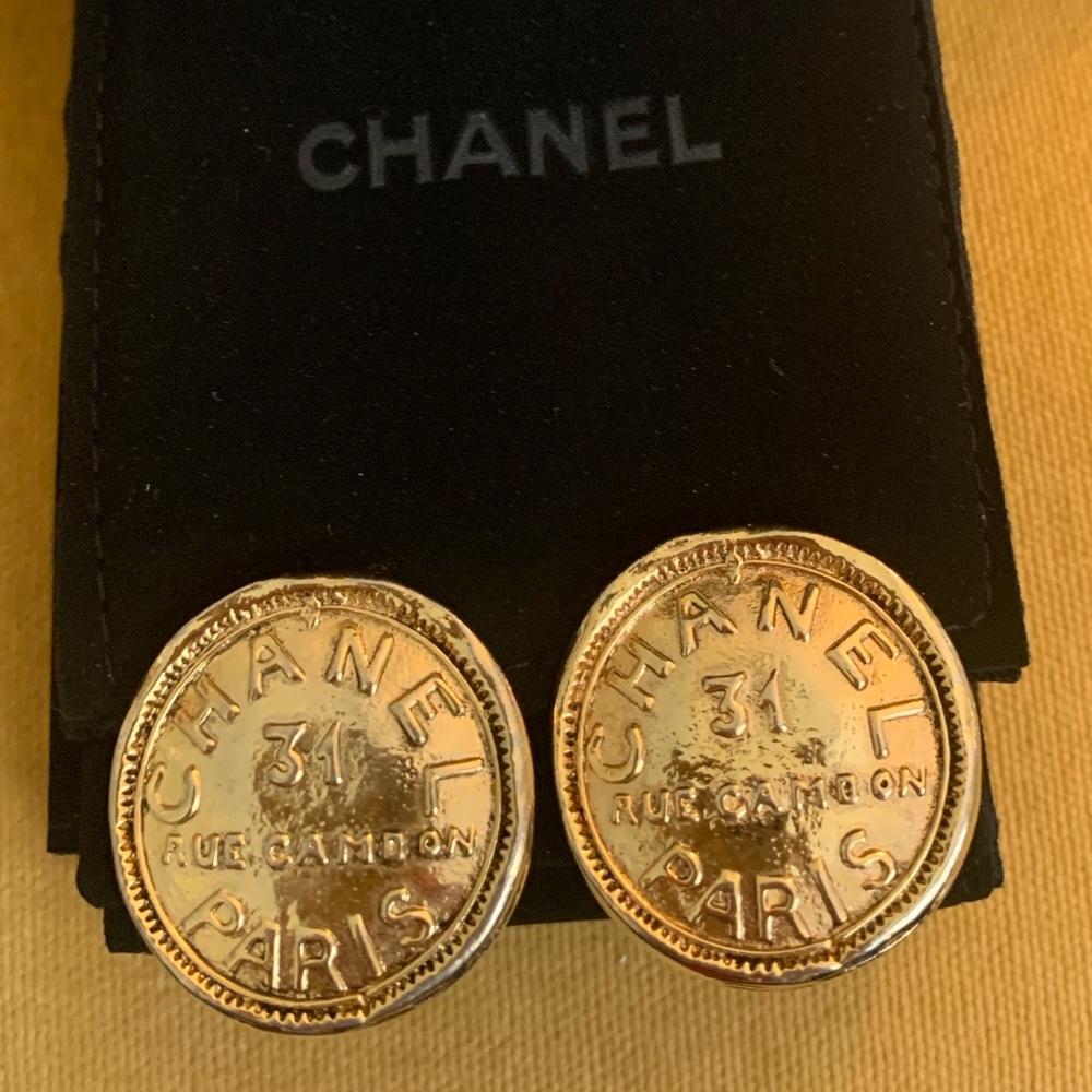 Vintage Gold Chanel Paris Post Earrings